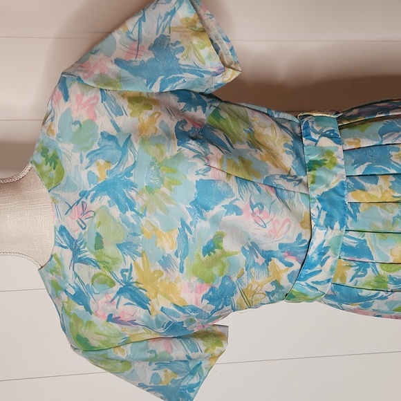 1960's Rare watercolor floral Belted pleated Cottagecore Midi Dress - Picture 2 of 11